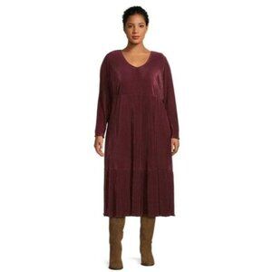 Terra & Sky Dress Long Sleeve Plisse Midi Dress Plum Womens Plus Size 4X